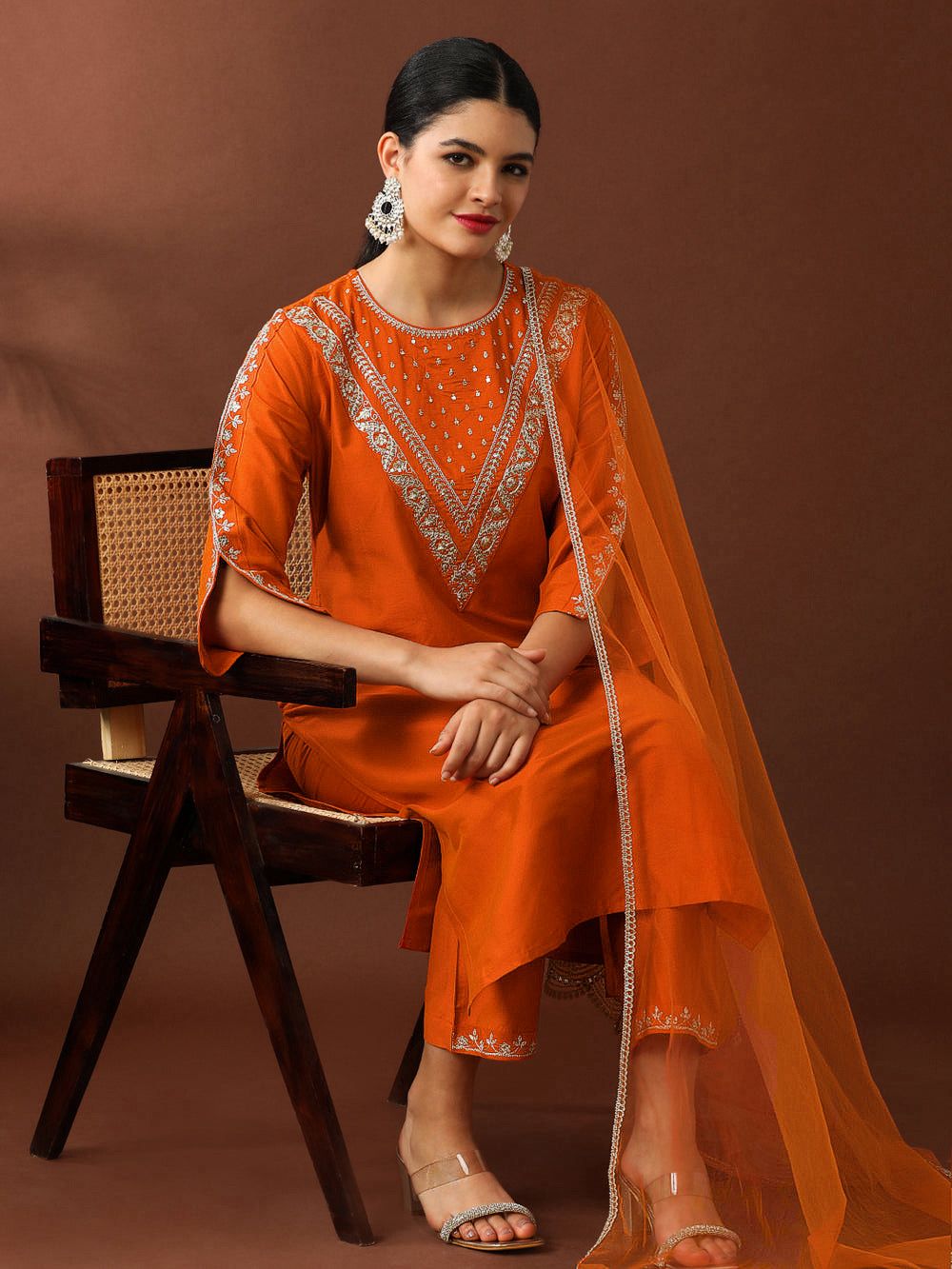 Roman Fabric Suit Set Rust Orange